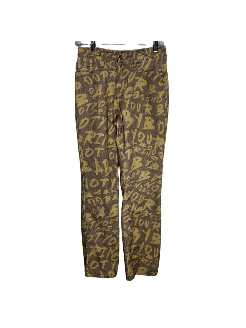 Jaded London Womens 26 Graphic Print Jeans Tan High Rise Y2K Streetwear